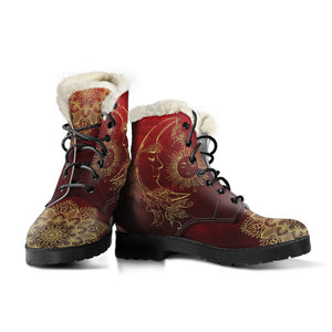 Red Sun And Moon Faux Fur Leather Boots