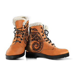 Tribal Totem Faux Fur Leather Boots