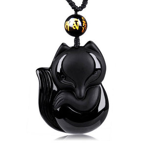 Necklace - Black Obsidian Lucky Fox Necklace
