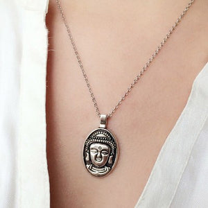 Silver Plated Buddha Head Pendant Necklace - Hilltop Apparel - 2