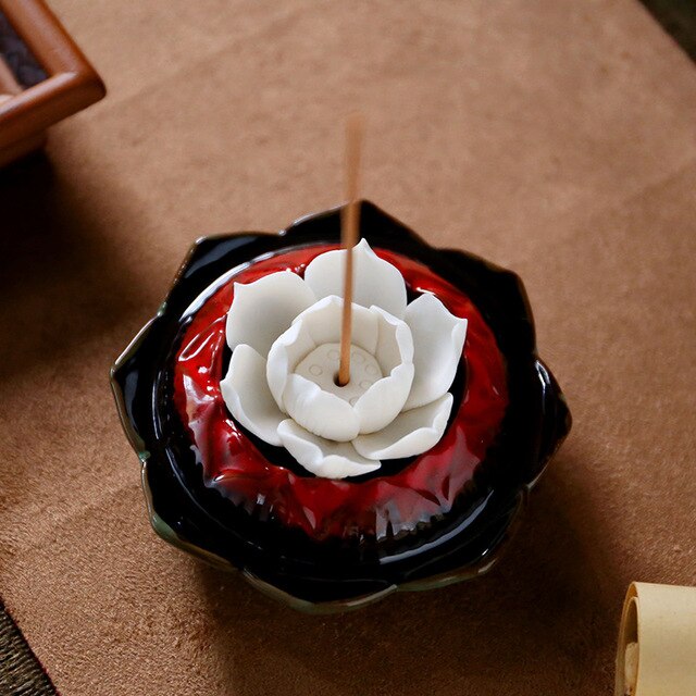 Lotus Blossom Ceramic Incense Burner