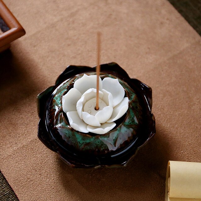 Lotus Blossom Ceramic Incense Burner