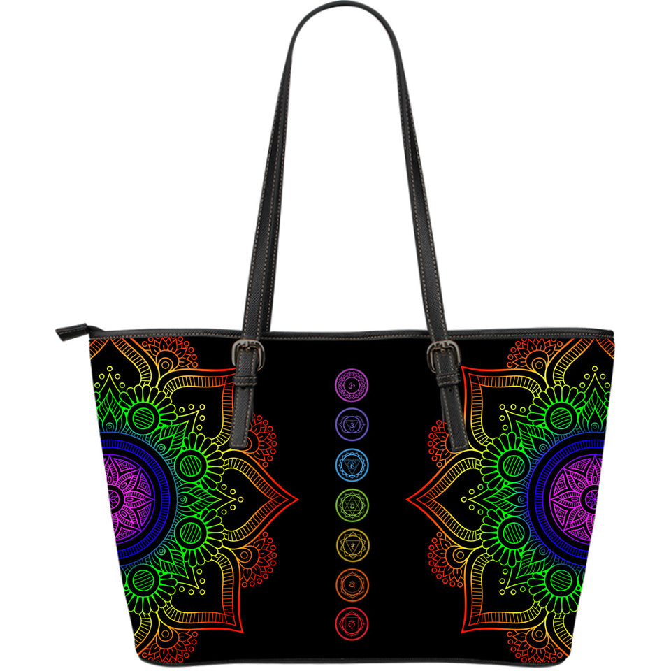 Chakra Mandala Large Leather Tote Bag