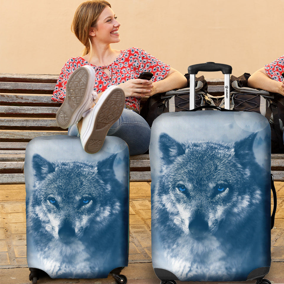 Blue Eyed Wolf Luggage Cover