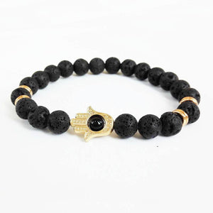 24K Gold Plated 8mm Black Lava Energy Stone Bracelet. - Hilltop Apparel