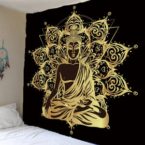Golden Buddha Lotus Tapestry