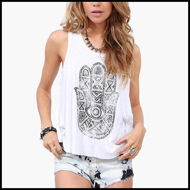 Apparel - Women Hamsa Hand Open Back Tank Top.