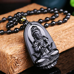 Black Obsidian Carved Buddha Pendant Necklace. - Hilltop Apparel - 7