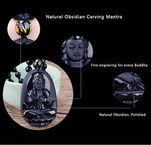 Black Obsidian Carved Buddha Pendant Necklace. 36" Long. - Hilltop Apparel - 3