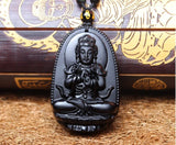 Black Obsidian Carved Buddha Pendant Necklace. 36" Long. - Hilltop Apparel - 4