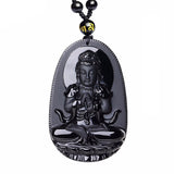 Black Obsidian Carved Buddha Pendant Necklace. 36" Long. - Hilltop Apparel - 6