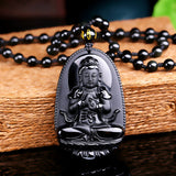 Black Obsidian Carved Buddha Pendant Necklace. - Hilltop Apparel - 2