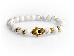 Bracelet - Gold Plated Hamsa's Hand Howlite Bead Bracelet