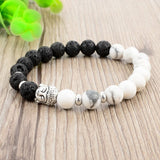 Bracelet - Howlite & Lava Stone Beads Buddha Bracelet