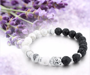 Bracelet - Howlite & Lava Stone Beads Buddha Bracelet