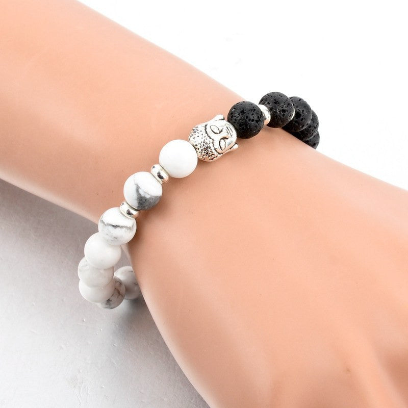 Bracelet - Howlite & Lava Stone Beads Buddha Bracelet