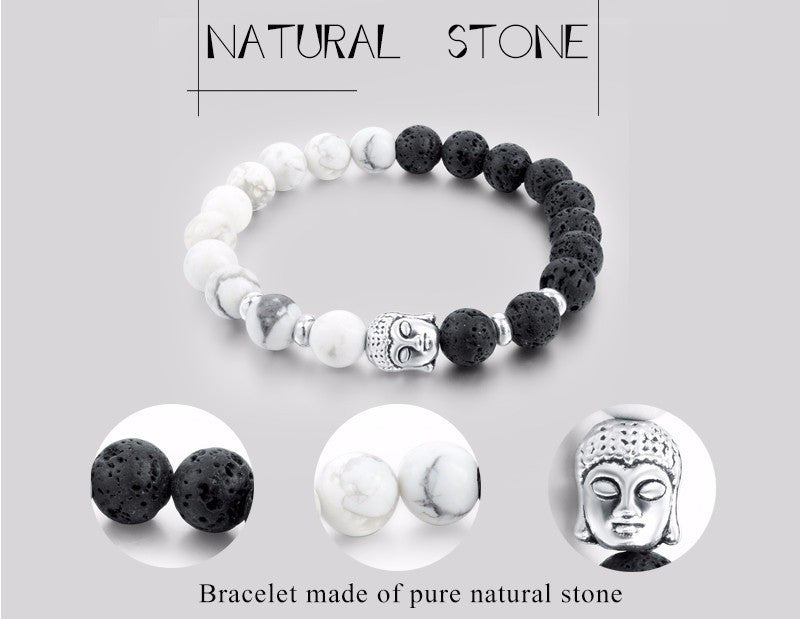 Bracelet - Howlite & Lava Stone Beads Buddha Bracelet