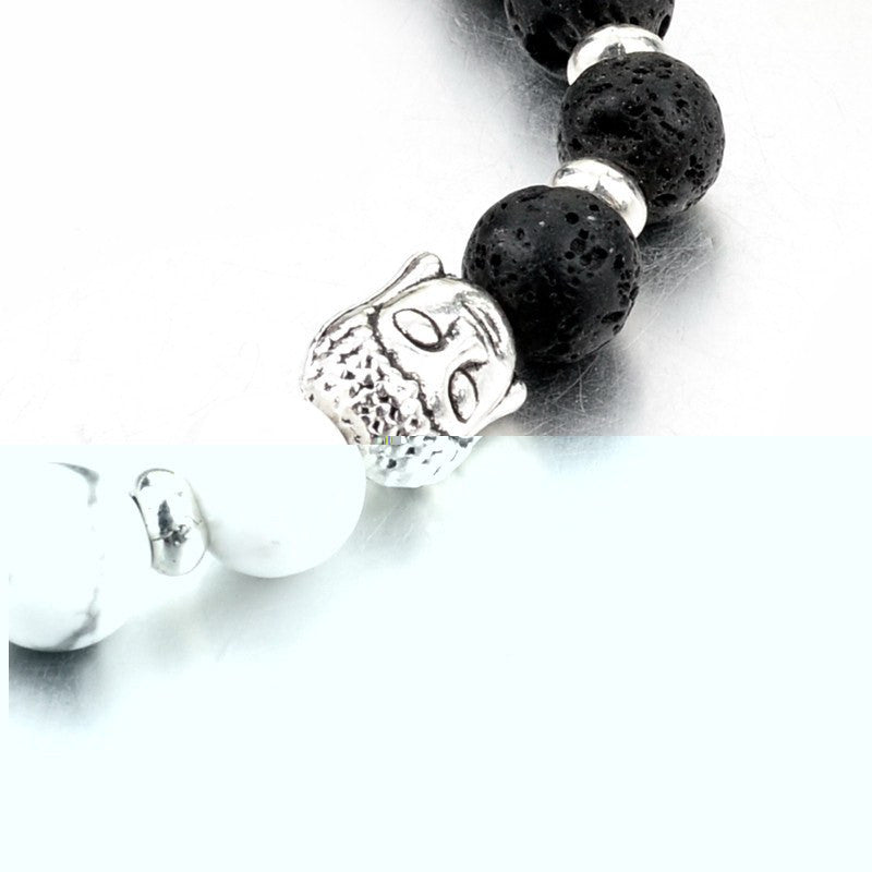 Bracelet - Howlite & Lava Stone Beads Buddha Bracelet