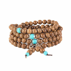 Bracelet - Sandalwood And Turquoise Mala Bracelet.