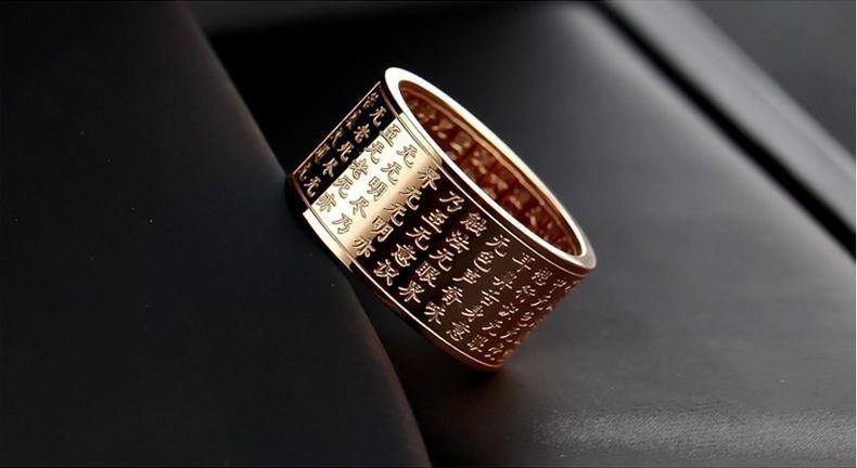 Buddhist Sutra Ring. Titanium Steel Or Rose Gold Plated.