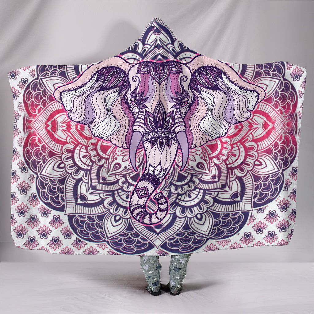 Lucky Elephant Purple Mandala Hooded Blanket