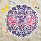 Lucky Purple Elephant Mandala Roundie Beach Blanket