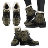 Golden Lotus Faux Fur Leather Boots