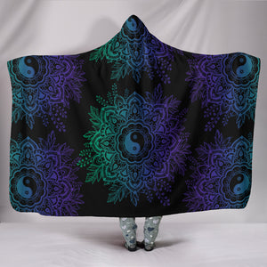 Purple YinYang Lotus Hoodie Blanket