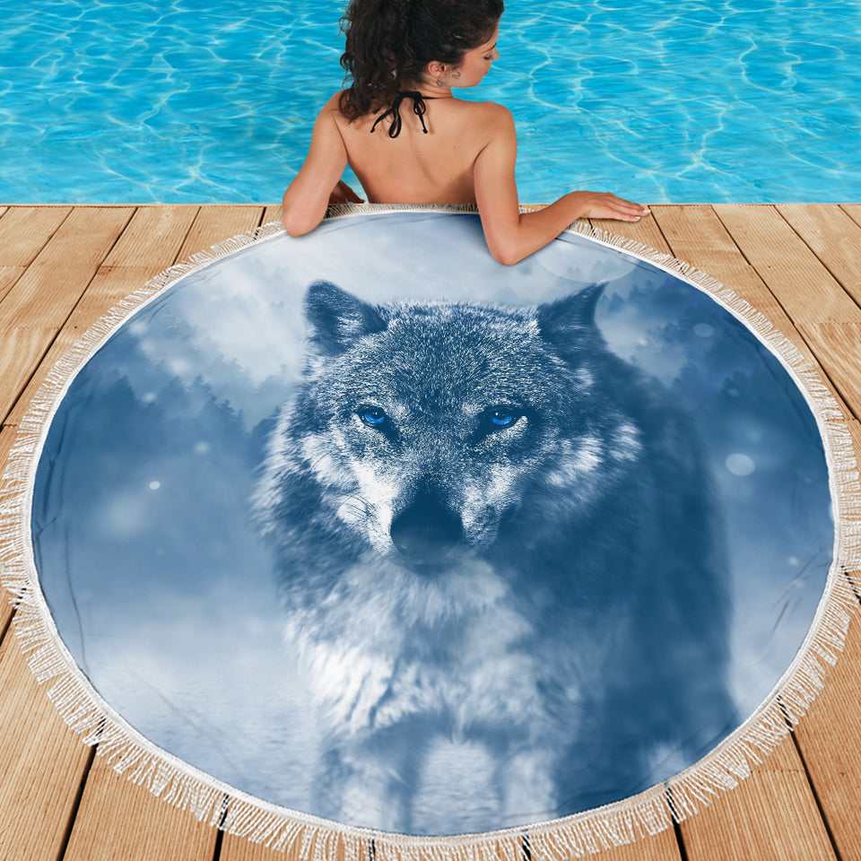 Blue Eyed Wolf Beach Blanket