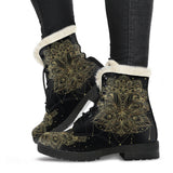 Golden Lotus Faux Fur Leather Boots