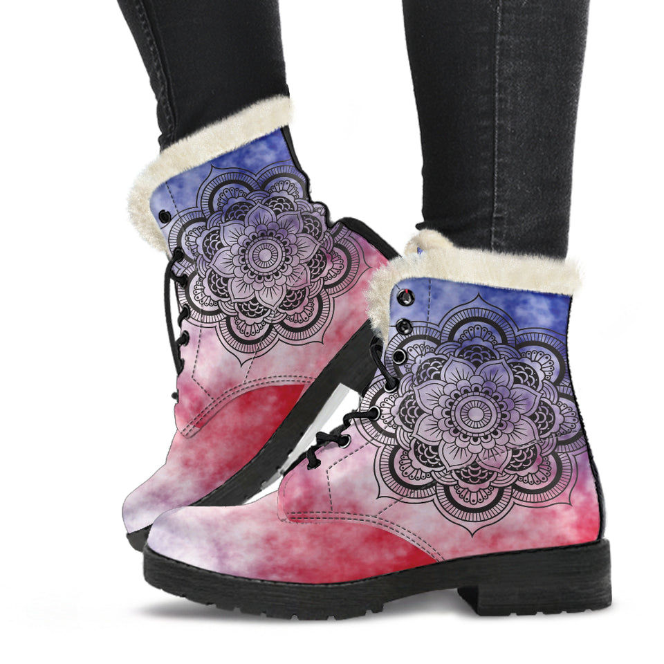 TieDye Mandala Faux Fur Leather Boots