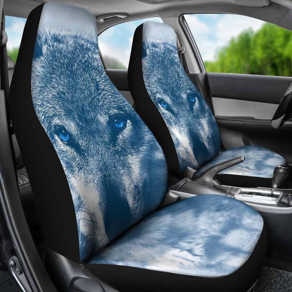 Blue Eyed Wolf Car Seat Cover