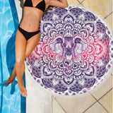 Lucky Purple Elephant Mandala Roundie Beach Blanket