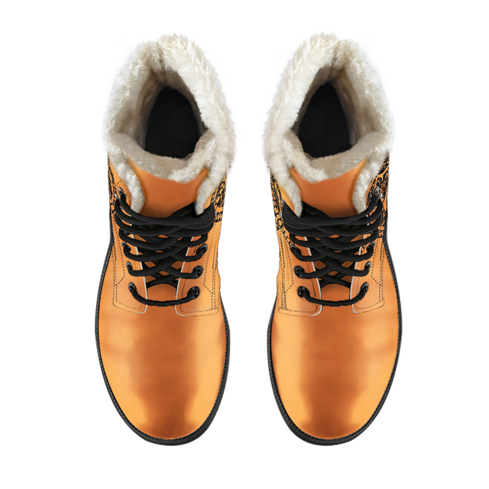 Tribal Totem Faux Fur Leather Boots