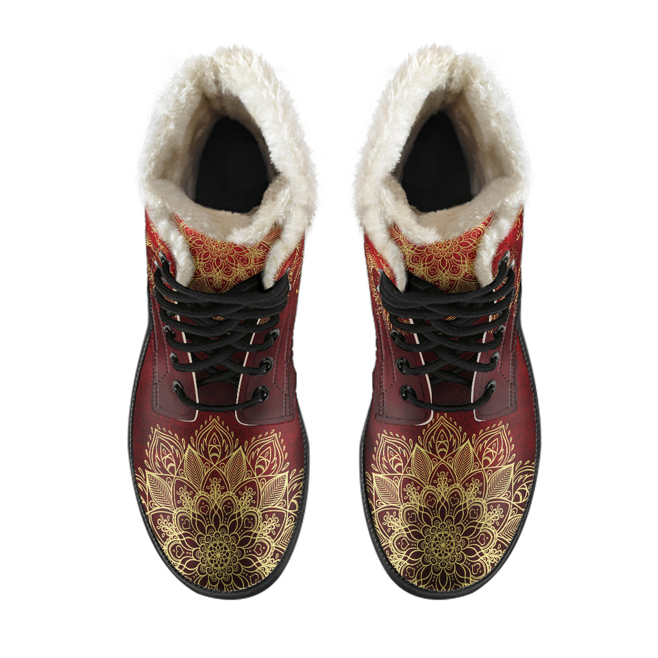 Red Sun And Moon Faux Fur Leather Boots