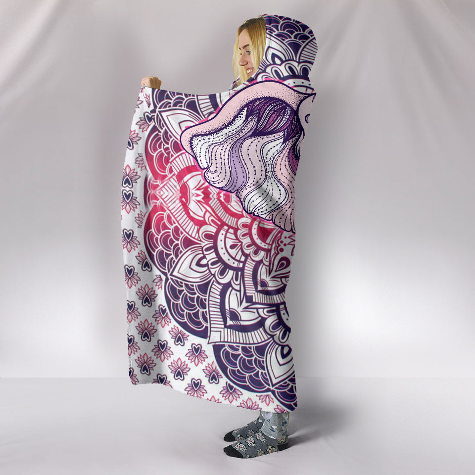 Lucky Elephant Purple Mandala Hooded Blanket