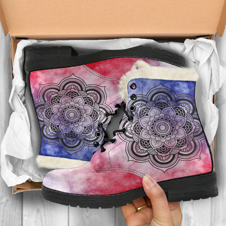 TieDye Mandala Faux Fur Leather Boots