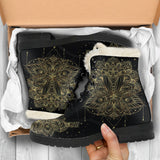 Golden Lotus Faux Fur Leather Boots