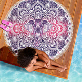 Lucky Purple Elephant Mandala Roundie Beach Blanket