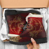 Red Sun And Moon Faux Fur Leather Boots