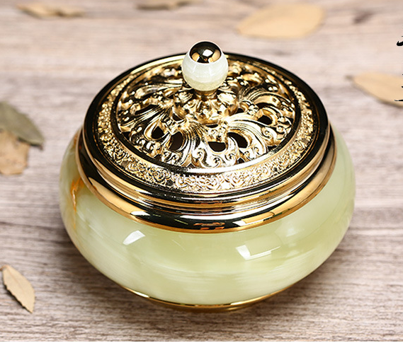 Premium Jade with Gold Incense Burner