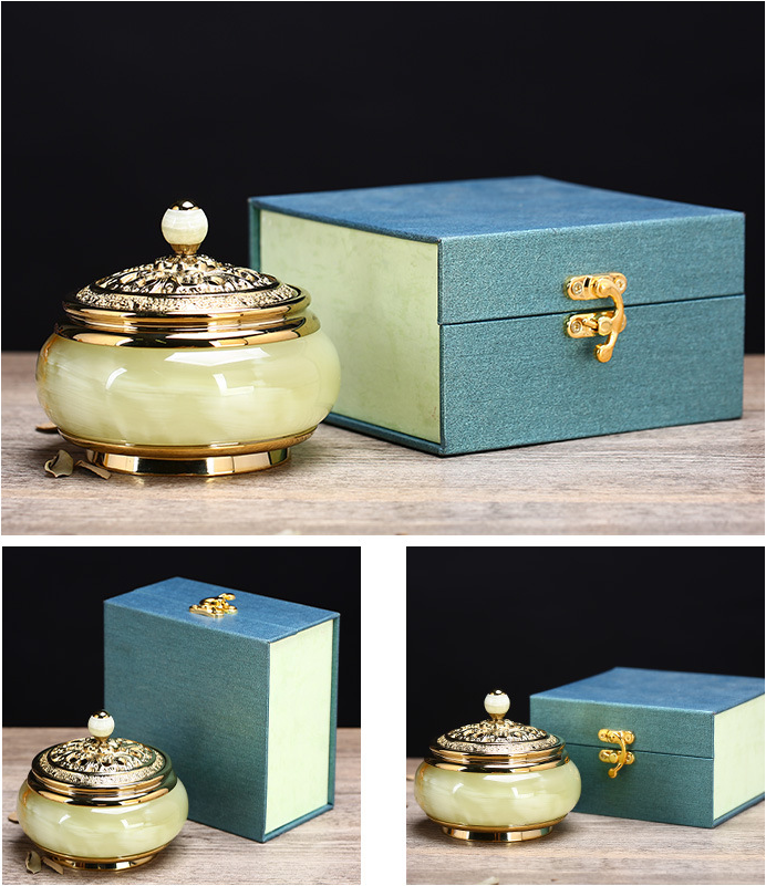 Premium Jade with Gold Incense Burner