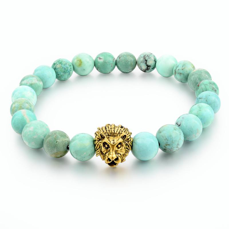 Natural Stone Gold Lion Bracelet. 4 Options. - Hilltop Apparel - 2