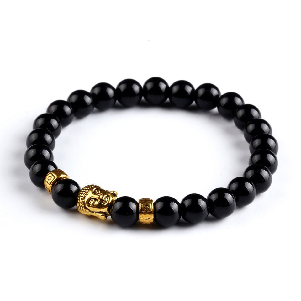 Natural Stone Onyx Bead Buddha Bracelets. 6 Colors. - Hilltop Apparel - 2