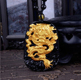 Necklace - 18K Gold Plated Black Obsidian Dragon Necklace