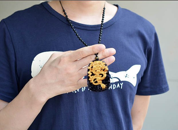 Necklace - 18K Gold Plated Black Obsidian Dragon Necklace