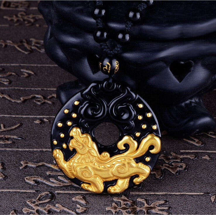Necklace - 18K Gold Plated Black Obsidian Tiger Necklace