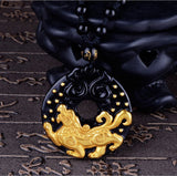 Necklace - 18K Gold Plated Black Obsidian Tiger Necklace