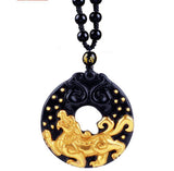 Necklace - 18K Gold Plated Black Obsidian Tiger Necklace