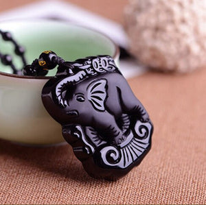 Necklace - Black Obsidian Baby Elephant Necklace